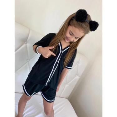 Imagem de Pijama blogueirinnha infatil botão - JSLL, Azul marinho, P 3A 4 ANOS 