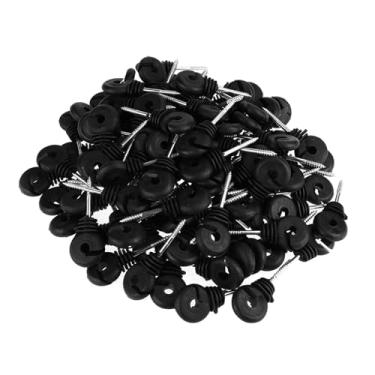 Imagem de 100pcs Isoladores de Parafuso Acessórios para Postes de Cerca Elétrica Metal de Alta Resistência Com Tampa Preta Isolante Útil para Cerca de Fazenda Fácil de Usar Resistente Ao