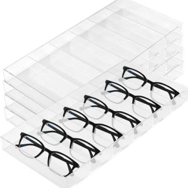 Imagem de HEIHAK Organizador de óculos de sol de acrílico com 6 compartimentos – pacote com 4 estojos empilháveis para armazenamento de óculos para vários pares