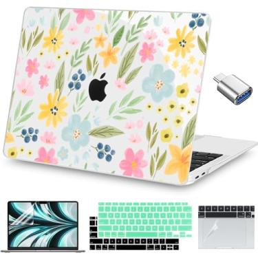 Imagem de Teryeefi Capa para MacBook Air 13 M1 2020 2019 versão 2018 A2337 A2179 A1932, capa rígida transparente para laptop com protetor de tela, capa de teclado, filme trackpad e adaptador tipo C, flores W118