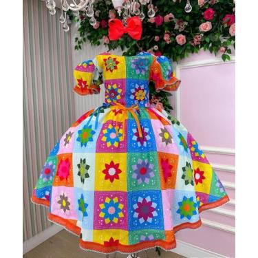 Imagem de Vestido Junino Luxo São João Elegante Laranja - Tecido Tecnossport Plu