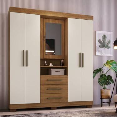 Imagem de Guarda Roupa Casal com Espelho 5 Portas 3 Gavetas e Pés Europa Faimec,