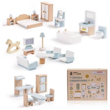 Imagem de Conjunto de Móveis para Casa de Bonecas ROBUD, 23 Peças, Miniaturas com 5 Kits de Ambientes, Brinquedo Premium, Ideal para Casa de Bonecas