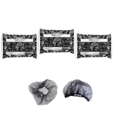 Imagem de Touca Rede Nylon Preta Descartável Ref 00062 Pac 100 Kit 3