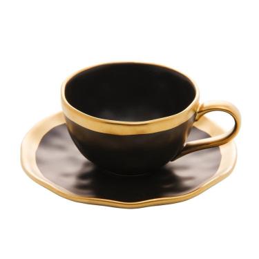 Imagem de Xícara De Café De Porcelana Preto E Dourado Dubai 90Ml