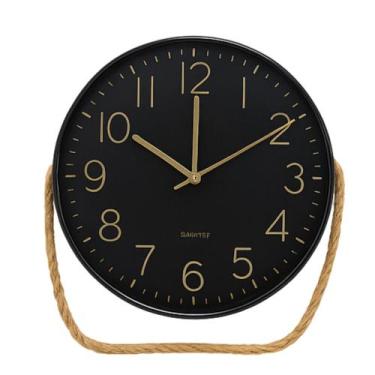 Imagem de Relógio de Parede Decorativo com Corda  Preto / Branco  25 cm ou 30 cm
