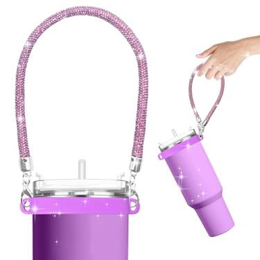 Imagem de Alça de glitter para acessórios Stanley Cup - Suporte de copo Diamond Stanley com alça para garrafa de água brilhante (Roxo)