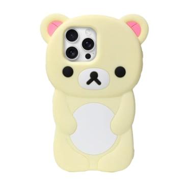 Imagem de IAIYOXI Capa de urso de silicone macio para iPhone 17 Pro, design fofo de ursinho de pelúcia 3D, capa protetora adorável divertida e adorável, capa kawaii para mulheres, meninas, crianças, amarela