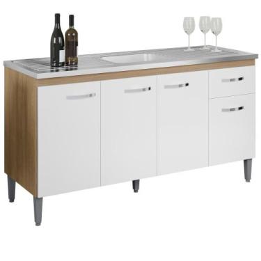 Imagem de Balcao Para Pia Sem Tampo 145 cm Gabriela REAJL Moveis, Amendoa Branco