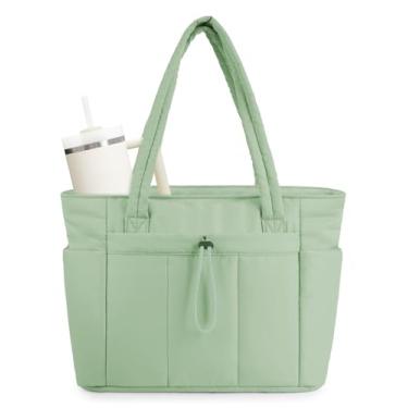 Imagem de Wandering Nature Sacola acolchoada com porta-copos, compartimento para laptop e capa de carrinho para viagens, trabalho, enfermeiras, mulheres, Verde claro, Large