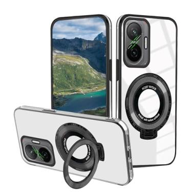 Imagem de Wousunly Capa compatível com Xiaomi Poco F7 com suporte magnético, capas de telefone Poco F7 silicone transparente acessórios Funda à prova de choque capa protetora original de luxo (preto)