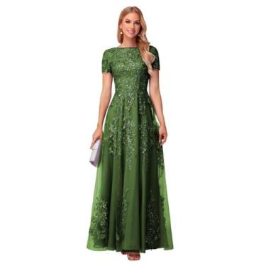Imagem de Vestido Mãe da Noiva YOFF Tule Lace Olive Green