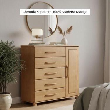 Imagem de Cômoda 5 Gavetas 1 Porta Linha Ouro Finestra Móveis Madeira Maciça, Fr