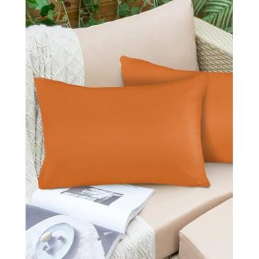 Imagem de Conjunto de 2 fronhas de almofada de cor sólida decorativas para ambientes externos em cor sólida, 50 x 30 cm, capa de almofada para sofá, cama, jardim