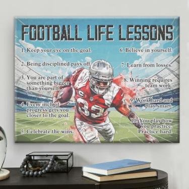 Imagem de Arte de parede de pôster de futebol para decoração de quarto de casa, lições de vida de futebol motivacional impressão em tela presentes para homens 20 x 25 cm