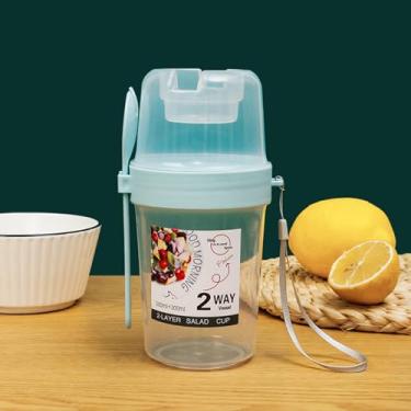 Imagem de Recipiente de aveia de 800 ml, copo de café da manhã de camada dupla em movimento com colher e recipiente de molho - 800 ml, perfeito para aveia, iogurte, saladas e muito mais! Azul