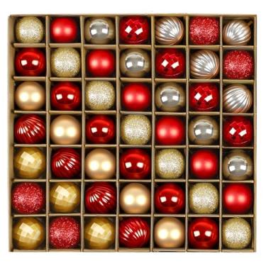 Imagem de Sayrrame Mini enfeites de árvore de Natal, conjunto de enfeites de Natal pequenos de ouro vermelho de 49 ct 3 cm para árvore, conjunto de bolas de plástico inquebrável para decoração de guirlanda de