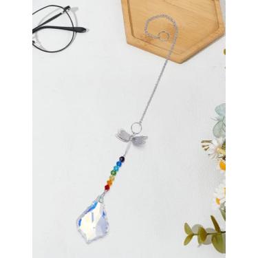 Imagem de 1 lustre de cristais de libélula, apanhadores de sol, pingente de prisma chacra com correntes de cabo de ferro, contas de vidro e pingente de latão para decoração de janela, casa, escritório, jardim