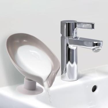 Imagem de 1 pç Saboneteira com ventosa inspirada em folhas - um suporte de drenagem multiuso para cozinha e banheiro (cinza)