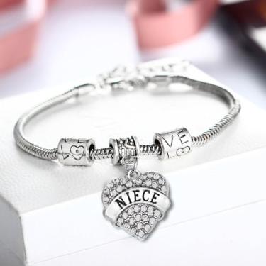 Imagem de Pulseiras de sobrinha com pingente de coração de strass para presentes de sobrinha de tio tia a sobrinhas presente