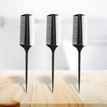 Imagem de Conjunto de 3 pincéis pretos para alisar e dividir – pente dupla face para desembaraçar bordas, ferramenta profissional de coloração de cabelo, escova de cabelo multiuso para penteados de dança