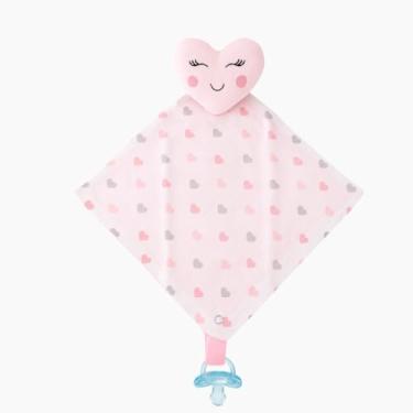 Imagem de Naninha Para Bebê Paninho Bichinho com Prendedor de Chupeta (Coração Rosa)