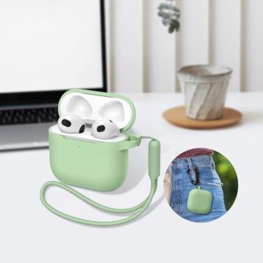 Imagem de Compatível com AirPods 4 geração [2024], fone de ouvido de silicone macio com chaveiro|alça de mão, capa protetora completa para fones de ouvido para AirPods 4ª geração - verde menta