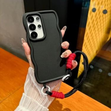 Imagem de Capa de silicone líquido macio de cor sólida com cordão para Samsung Galaxy S25 Ultra e S24 Plus (para Galaxy S25/BlackDS)