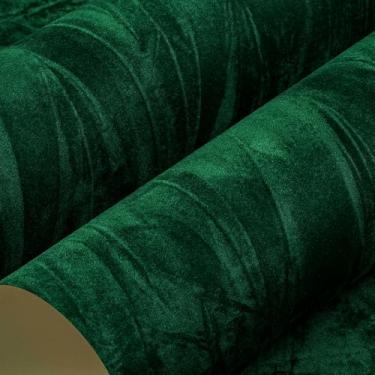 Imagem de LaCheery Papel de parede de veludo verde esmeralda descasque e cole papel de parede de veludo esmagado verde para quarto papel de parede forro de gaveta de feltro papel de contato autoadesivo para