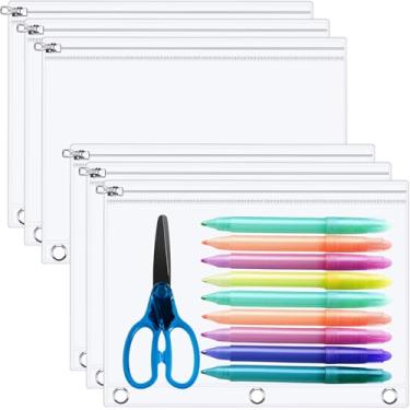 Imagem de Lincia Bolsa de lápis transparente para fichário de 3 anéis com zíper de metal, 3 argolas para fichário, bolsa de 25 x 18 cm, envelope visível para dinheiro com ilhós reforçados, material de