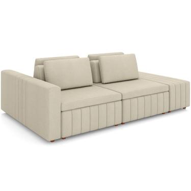 Imagem de Sofá Ilha com Puff para Sala Living 285cm Amber M03 Linho Cru - Lyam Decor