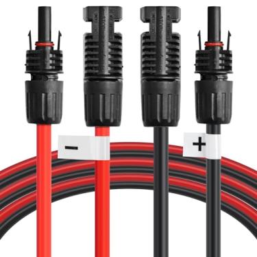 Imagem de JJN Cabos de painel solar de 10 AWG 6 metros cabo de extensão solar com conector fêmea e macho fio de painel solar para sistema solar um par (vermelho + preto)