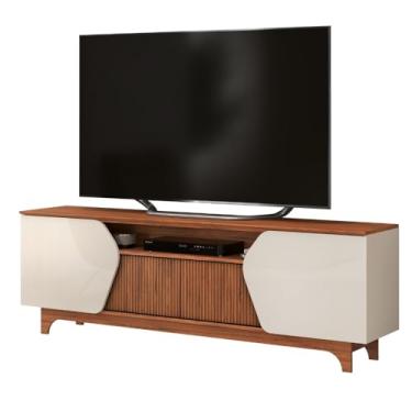 Imagem de Rack Bancada Para TV Até 75 Polegadas 1,83m 4 Portas Frisado Heloisa Off White/Madeirado