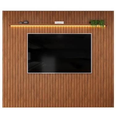 Imagem de Painel Para Tv Até 90 Polegadas 2,75m Ripado Autêntico com Led e Prateleira Montreal Madeirado