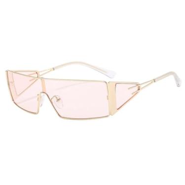 Imagem de HCPIHF Óculos de sol retangulares de armação grande de metal, feminino, luxuoso, vintage, masculino, punk, UV400 (dourado-marrom claro)