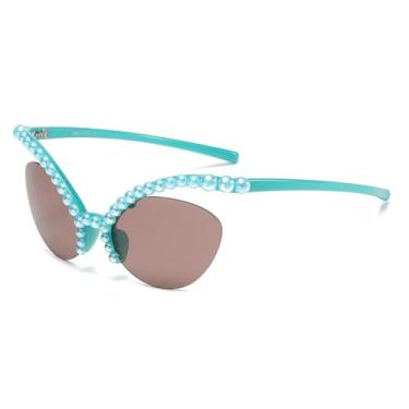 Imagem de HCPIHF Óculos de armação grande de pérola para mulheres da moda (azul-marrom)