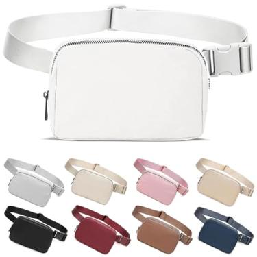 Imagem de vshougou Bolsa de cinto para mulheres, pochete dupla, bolsa de cintura transversal moderna com alça ajustável, bolsa de cinto para qualquer lugar para viagens ao ar livre, corrida, caminhada (branca)