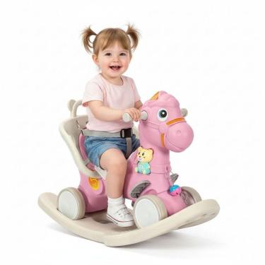 Imagem de Cavalinho De Passeio E Balanço Com Empurrador Rosa