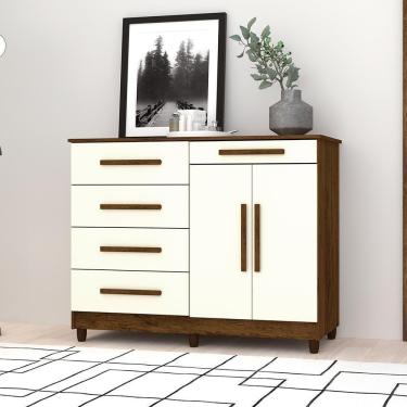 Imagem de Cômoda Sapateira Orion Imbuia Champanhe 5 Gavetas 2 Portas
