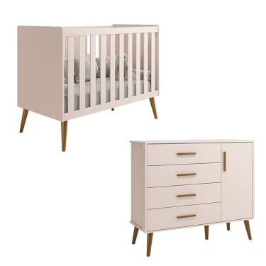 Imagem de Berço Americano E Cômoda Infantil Com Porta Isis Rosa Acetinado - Reller