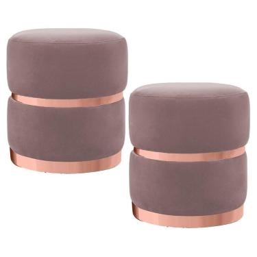 Imagem de Kit 2 Puffs Decorativos Com Cinto E Aro Rosê Round C-305 Veludo Rosê - Domi