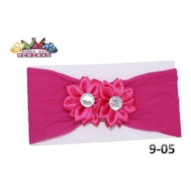 Imagem de 1 Faixa Cabelo Meia Seda Bebê 2 Flor Rn - Mundo das Meninas, pink