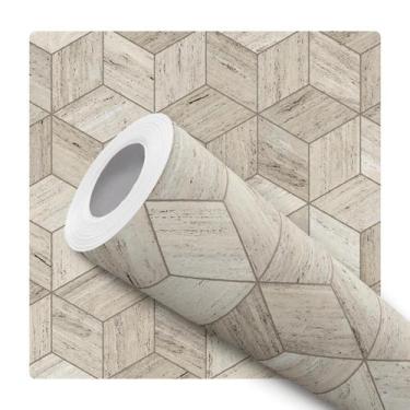 Imagem de Papel de Parede Adesivo Cubos Madeira Clara Mosaico Moderno Quarto Sal