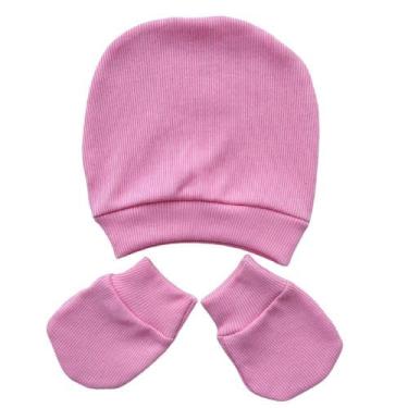 Imagem de Kit Touca e Luva Canelada Recém Nascido enxoval Saída de Maternidade (Rosa)