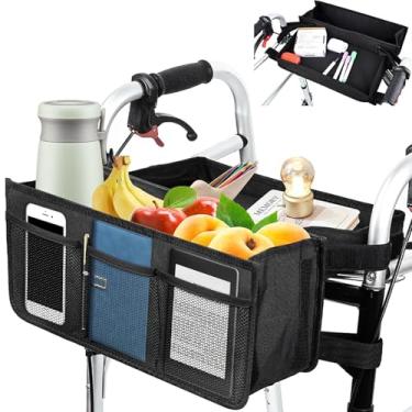 Imagem de AUSTYLCO Cesta de andador atualizada com bandeja, bandeja removível para andadores dobráveis, cesta de armazenamento de grande capacidade para andador dobrável, acessórios de andador para idosos