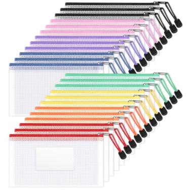 Imagem de Sooez Pacote com 24 bolsas de malha com zíper, envelope com zíper de poliéster com bolso para etiqueta, estojo de lápis a granel, bolsas de lápis com zíper, envelopes reutilizáveis, para contas, dinheiro, cosméticos, 24 x 12 cm