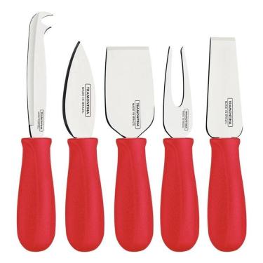 Imagem de Jogo Para Queijos Tramontina Vermelho Harmoniza Com Lâminas Em Inox E Cabos De Polipropileno 5 Peças