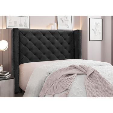 Imagem de Cabeceira para Cama Box King Vicenza S04 195 Cm Veludo Matelassê com Botões e Tachas Fumê Preto D'Rossi