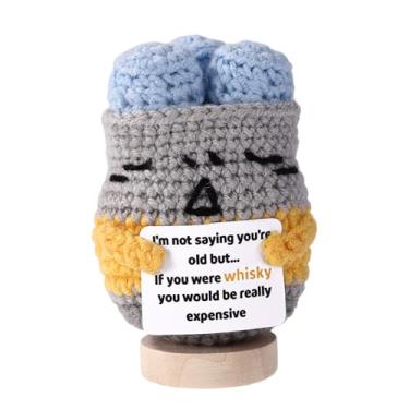 Imagem de Uísque de Crochê Engraçado, Adorável Uísque Presentes Crochê com Cartão Inspirador Boneco de Tricô Fofo e Positivo para Famílias Amigos e Entes Queridos