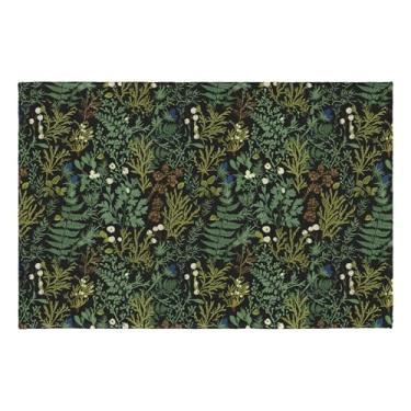 Imagem de Wnoesat Tapete lavável 5 x 7 cm preto verde sálvia planta pequena tapetes de entrada vintage botânicos folhas de samambaia floral antiderrapante tapete de porta interior tapete baixo para sala de